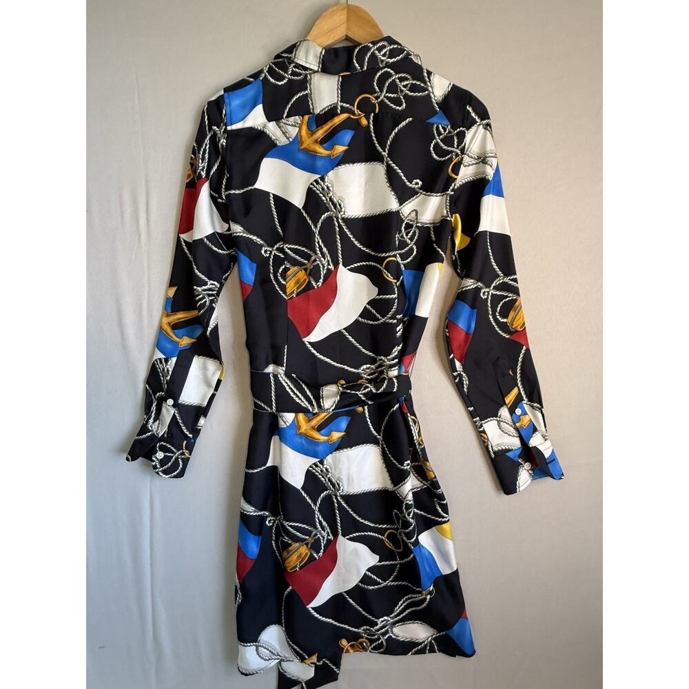 Lauren Ralph Lauren Nautical Silk Shirt Dress Women’s Size 2 Rope Flag Anchor - Picture 2 of 7